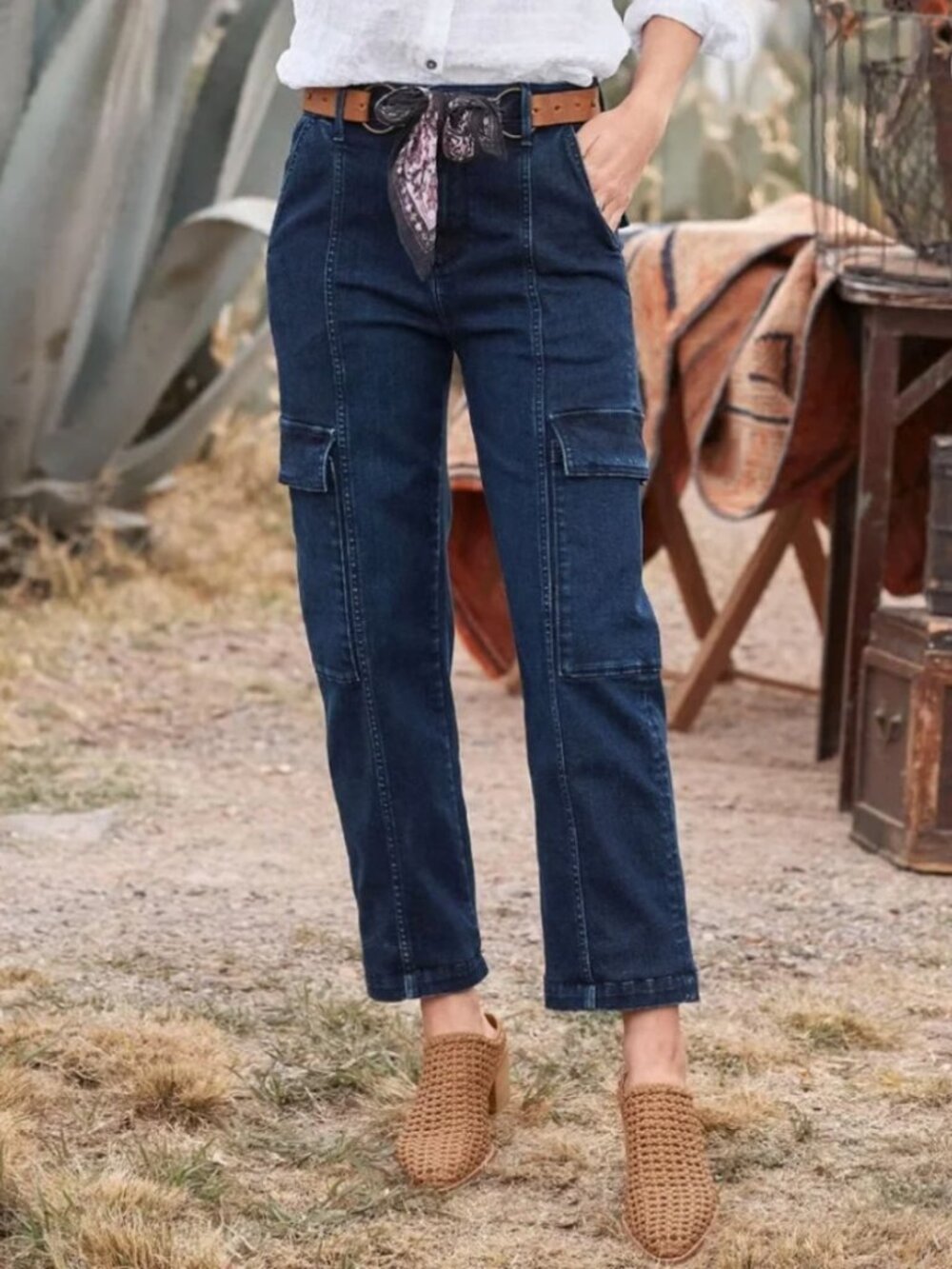 Driftwood Annabel Cargo Stretch Jeans Dark Wash